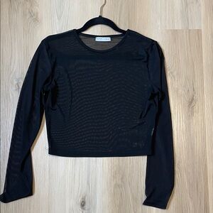 ROMWE - Black Mesh Cropped Long Sleeve L
